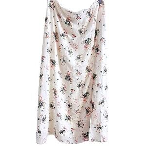 NWT Francesca's Floral Midi Skirt White Scalloped Lace Trim Slit Size L Feminie